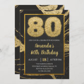 Gold Marble 80th Birthday Invitation Kaart (Voorkant / Achterkant)