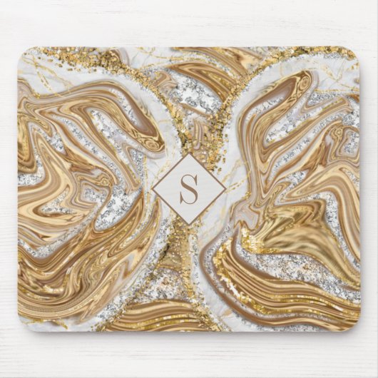 Gold Marble Abstract Monogram Muismat (Voorkant)