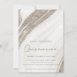 Gold Marble Agate Quinceañera 15 Birthday Invite Bedankkaart