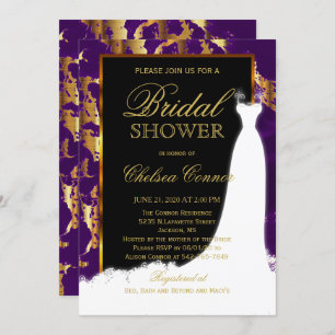 Gold Marble, Black and Paars Bridal Invitation Kaart