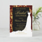 Gold Marble, Black and Red Bridal Invitation Kaart (Staand voorkant)