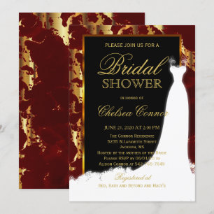 Gold Marble, Black and Red Bridal Invitation Kaart
