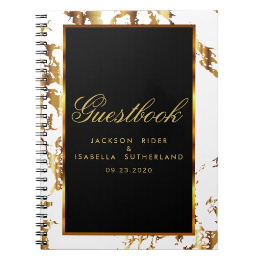 Gold Marble, Black en White - Guestbook Notitieboek (Voorkant)