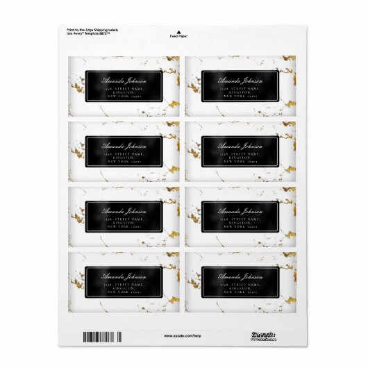 Gold Marble Black Return-adreslabels Etiket (Full Sheet)