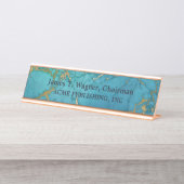 Gold Marble Blue Faux Stone Bureau Naambordje (Voorkant)