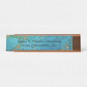 Gold Marble Blue Faux Stone Bureau Naambordje (Voorkant)