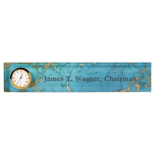 Gold Marble Blue Faux Stone Naambordje (Voorkant)