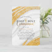 Gold Marble Boy First Heilige Communie Kaart (Staand voorkant)