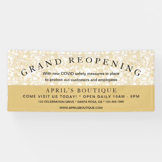 Gold Marble Business heropening COVID-veiligheid Spandoek (Horizontaal)