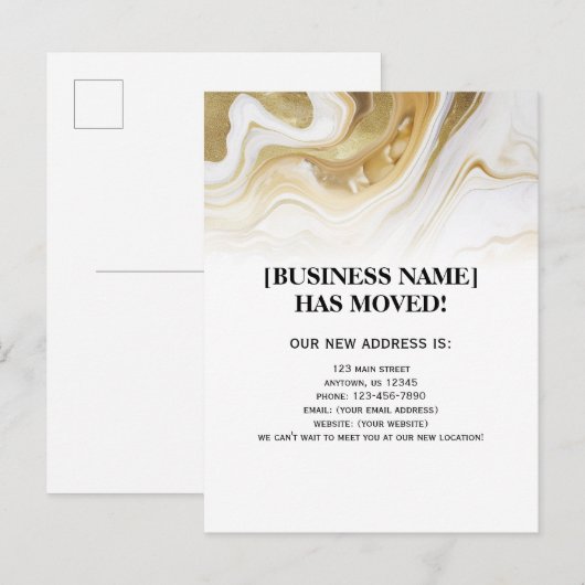Gold Marble Business Moving Announge Briefkaart (Voorkant / Achterkant)