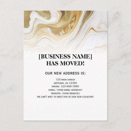 Gold Marble Business Moving Announge Briefkaart (Voorkant)