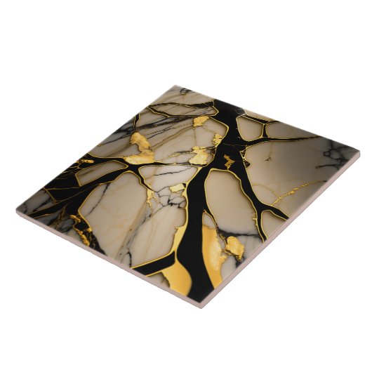 Gold Marble Ceramic Tegel Black Crystalline Veinen Tegeltje (Zijkant)