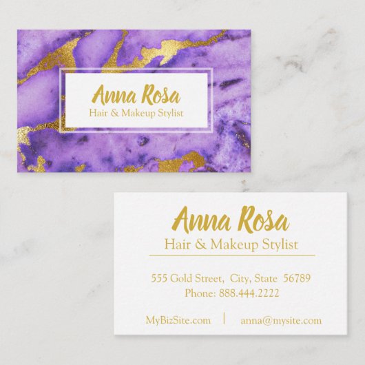 *~* Gold Marble Chic Deep Paars Popular Visitekaartje (Voorkant / Achterkant)