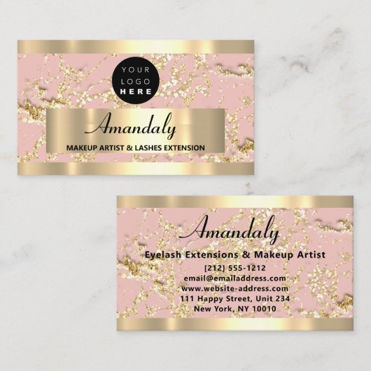 Gold Marble Consulting Design Glitter Roos Roze Visitekaartje (Voorkant / Achterkant)