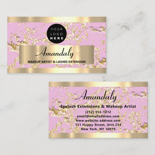 Gold Marble Consulting Glitter Pink Pastel Petal Visitekaartje (Voorkant / Achterkant)