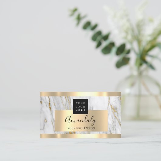 Gold Marble Custom Logo Qr Code 5 Punks Visitekaartje (Staand voorkant)