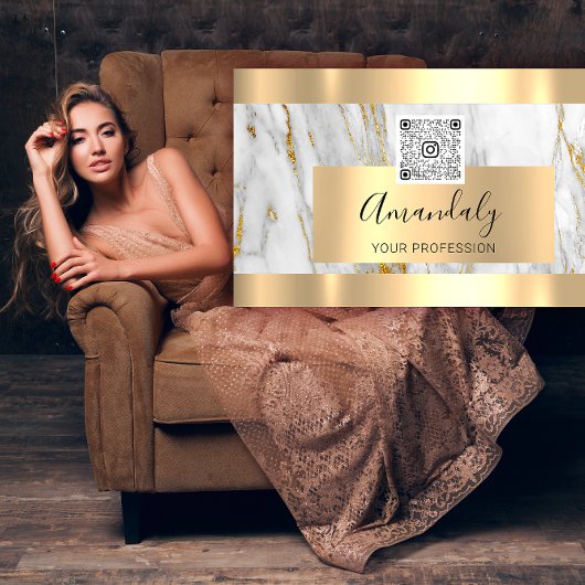 Gold Marble Custom Logo Qr Code 6 Punches 50% OFF Visitekaartje