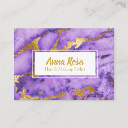 *~* Gold Marble Deep Paars Chic Popular Visitekaartje (Voorkant)