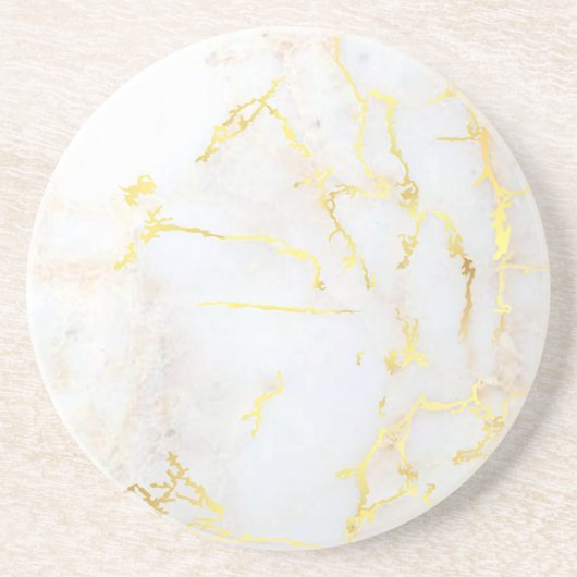 Gold Marble Elegant Trendy Sjabloon Round Zandsteen Onderzetter (Voorkant)