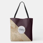 Gold Marble en Burgundy Floral Monogram Tote Bag (Achterkant)