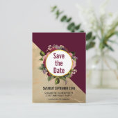 Gold Marble en Burgundy Floral sparen de datum Briefkaart (Staand voorkant)