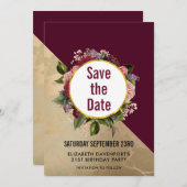Gold Marble en Burgundy Floral sparen de datum Save The Date (Voorkant / Achterkant)