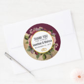Gold Marble en Burgundy Florals Wedding Bedankt Ronde Sticker (Envelop)