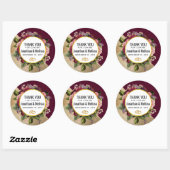Gold Marble en Burgundy Florals Wedding Bedankt Ronde Sticker (Vel)