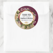 Gold Marble en Burgundy Florals Wedding Bedankt Ronde Sticker (Tas)