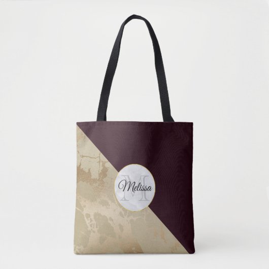 Gold Marble en Burgundy Pattern Monogram Tote Bag (Voorkant)