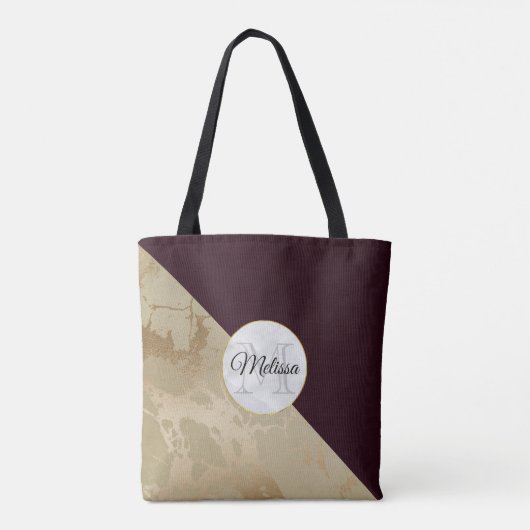 Gold Marble en Burgundy Pattern Monogram Tote Bag (Achterkant)