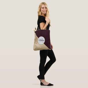 Gold Marble en Burgundy Pattern Monogram Tote Bag