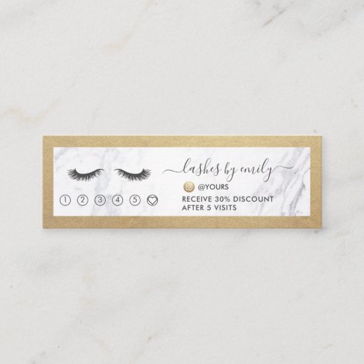 Gold & Marble Eyelash Beauty Specialist Loyalty Mini Visitekaartje (Voorkant)