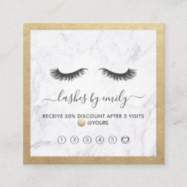 Gold & Marble Eyelash Beauty Specialist Loyalty Vierkante Visitekaartje