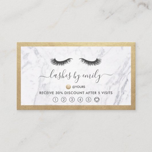 Gold & Marble Eyelash Beauty Specialist Loyalty Visitekaartje (Voorkant)