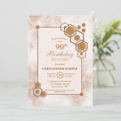 Gold Marble Geometric 90th Birthday Dinner Party Kaart (Staand voorkant)