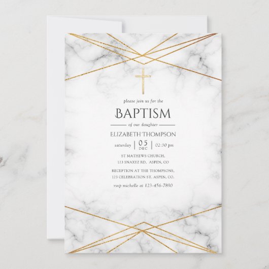 Gold Marble Geometric Baptisme Kaart (Voorkant)