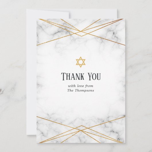 Gold Marble Geometric Bat Mitzvah Hartelijk dank Bedankkaart (Voorkant)