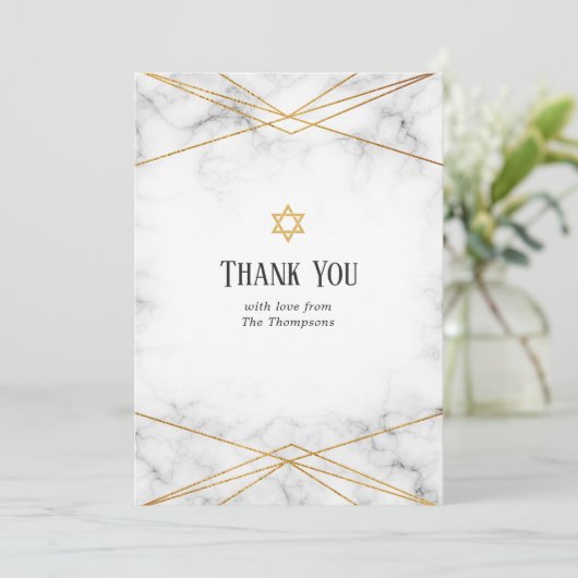 Gold Marble Geometric Bat Mitzvah Hartelijk dank Bedankkaart (Staand voorkant)