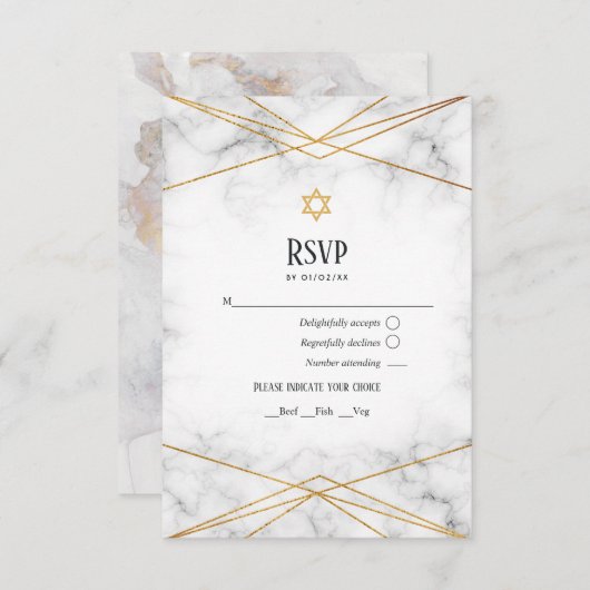 Gold Marble Geometric Bat Mitzvah RSVP Kaartje (Voorkant / Achterkant)