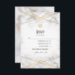 Gold Marble Geometric Bat Mitzvah RSVP Kaartje<br><div class="desc">Bat mitzvah rsvp met een marmerbare textuur met een gouden geometrische lijst en een goudfolie marmer reverse.</div>