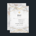 Gold Marble Geometric Bat Mitzvah RSVP Kaartje<br><div class="desc">Bat mitzvah rsvp met een marmerbare textuur met een gouden geometrische lijst en een goudfolie marmer reverse.</div>