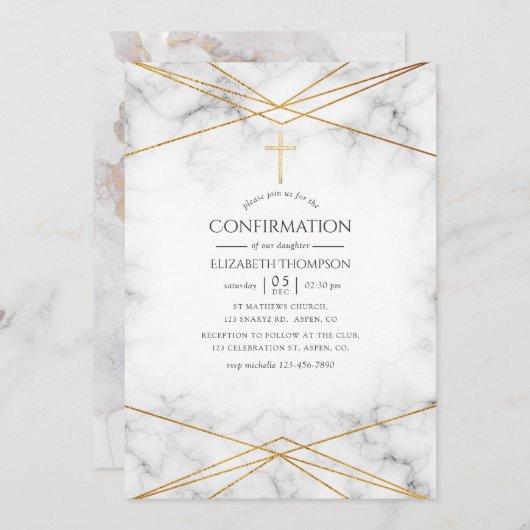 Gold Marble Geometric Confirmation Kaart (Voorkant / Achterkant)