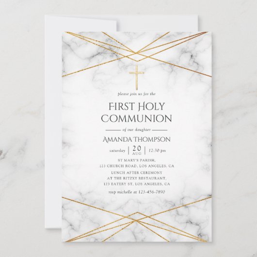 Gold Marble Geometric First Heilige Communie Kaart (Voorkant)