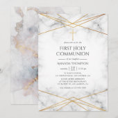 Gold Marble Geometric First Heilige Communie Kaart (Voorkant / Achterkant)