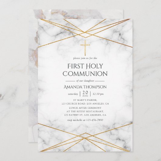 Gold Marble Geometric First Heilige Communie Kaart (Voorkant / Achterkant)