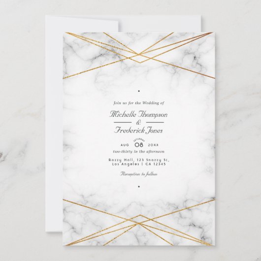 Gold Marble Geometric QR Code RSVP Weddenschap Kaart (Voorkant)