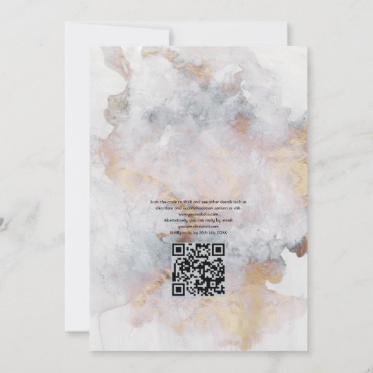 Gold Marble Geometric QR Code RSVP Weddenschap Kaart (Achterkant)