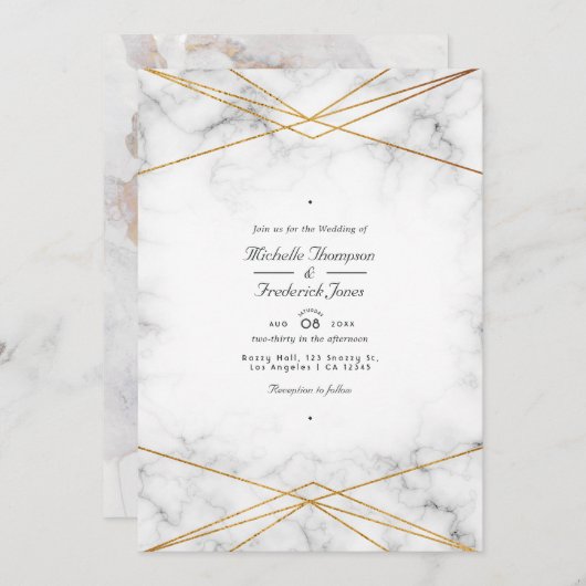 Gold Marble Geometric QR Code RSVP Weddenschap Kaart (Voorkant / Achterkant)