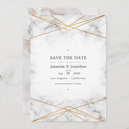 Gold Marble Geometric Weddenfoto Save The Date (Voorkant / Achterkant)